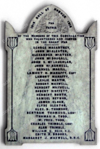 First Presbyterian Church Armagh WW1 Memorial