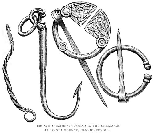 BRONZE ORNAMENTS FOUND IN THE CRANNOGE AT LOUGH MOURNE, CARRICKFERGUS